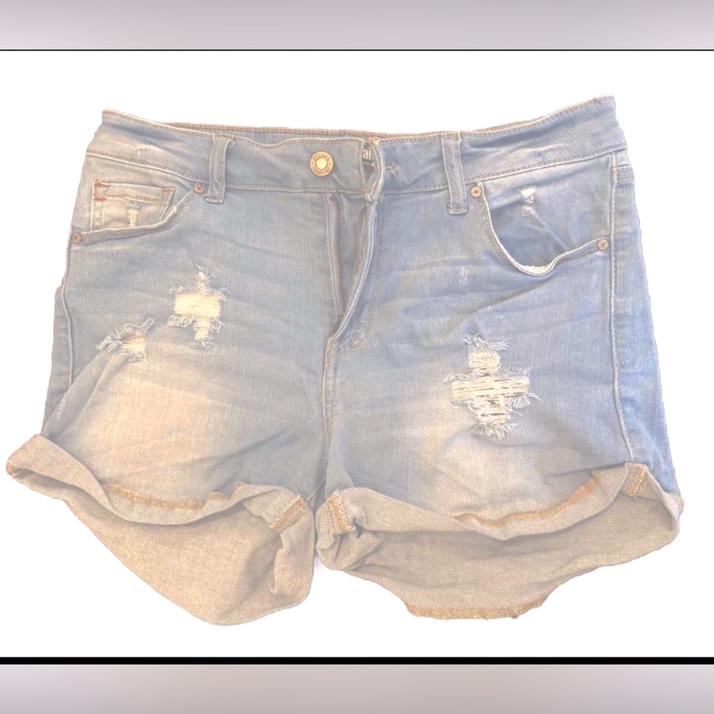 Wax Jean Los Angeles Shorts|Distressed Stretch Cuffed Raw Hem Light Blue Size M